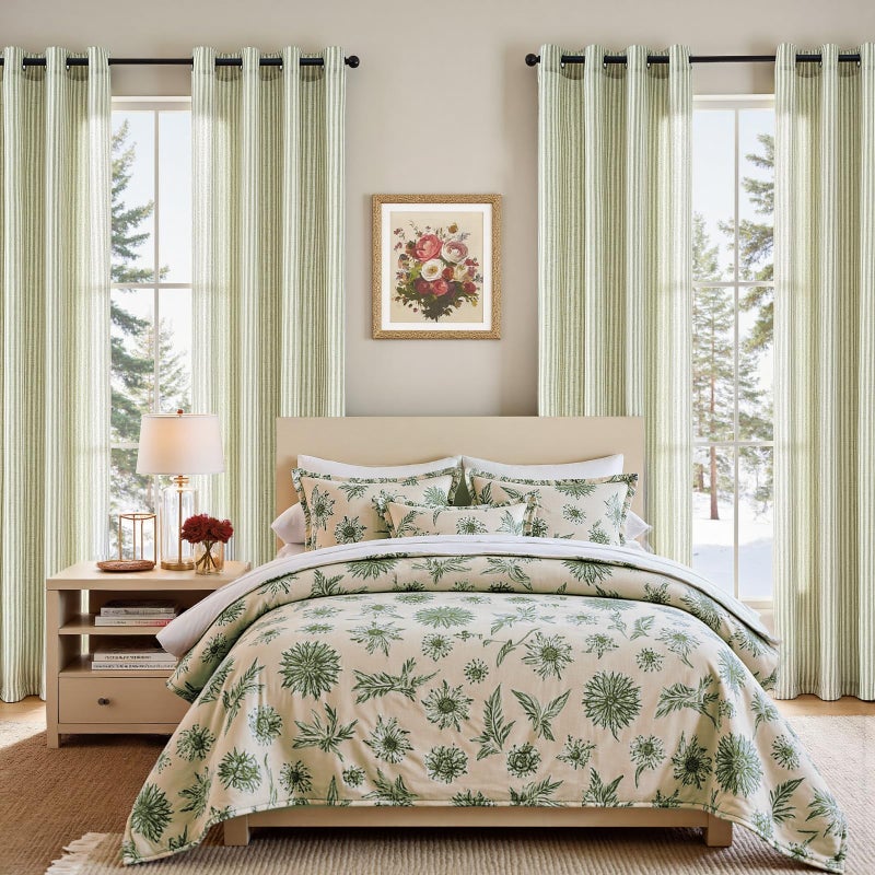 jinchan Linen Curtains for Living Room Green on Beige Striped Curtains for Bedroom Ticking Stripe Pattern Light Filtering Farmhouse Cottage Core Rustic Grommet Window Treatment 2 Panels 96 inches - Image 5
